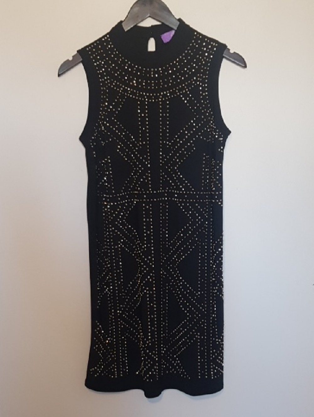 Jolie Black Mini Dress with Gold Stud Detailing